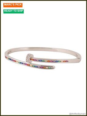 14K Gold Plated Brass Nail Bangle Bracelet 5A Cubic Zirconia Stackable